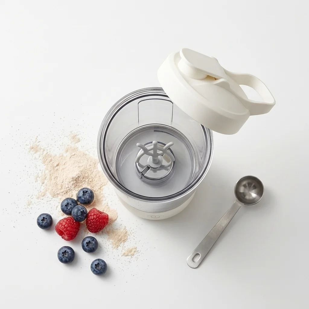 Automatic stirring cup creating a visible mixing vortex